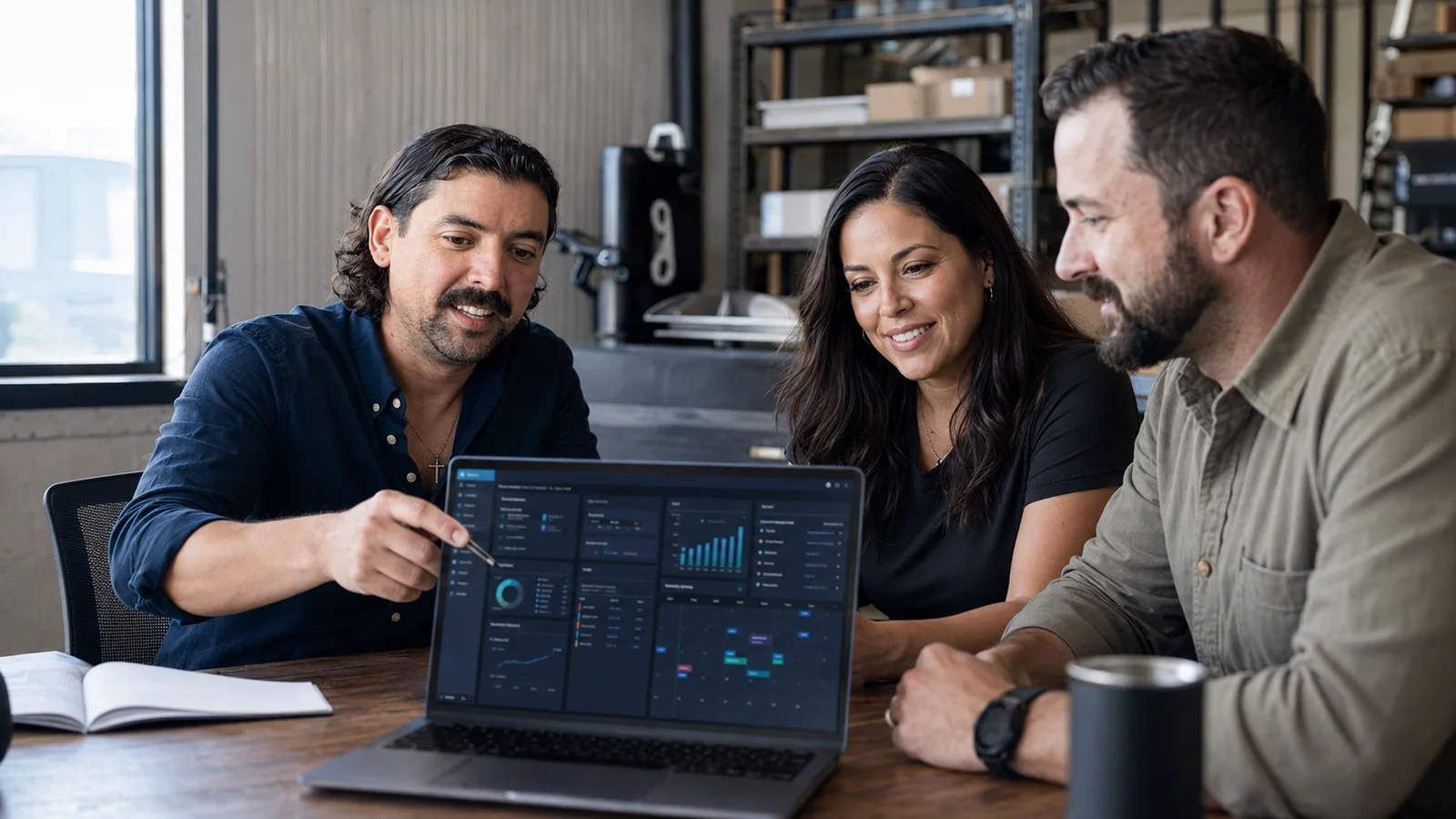 A team reviewing a custom business dashboard