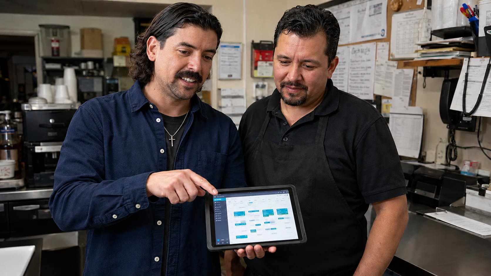 A custom business system being reviewed on site